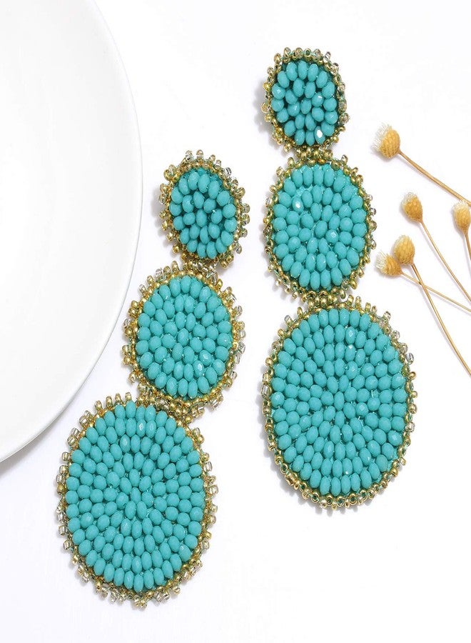 CEALXHENY Bead Drop Earrings for Women Statement Seed Bead Earring Studs (Blue) - Image 5