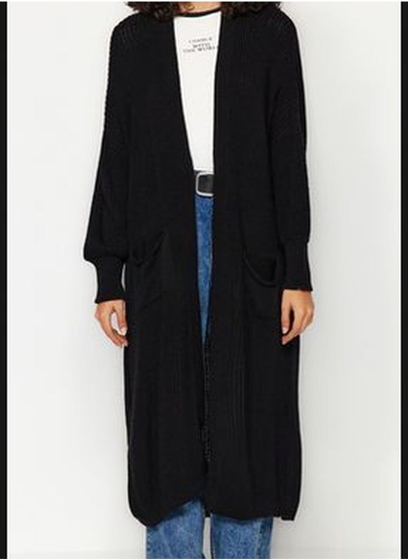 trendyol Black Maxi Sweater Cardigan  - Image 5