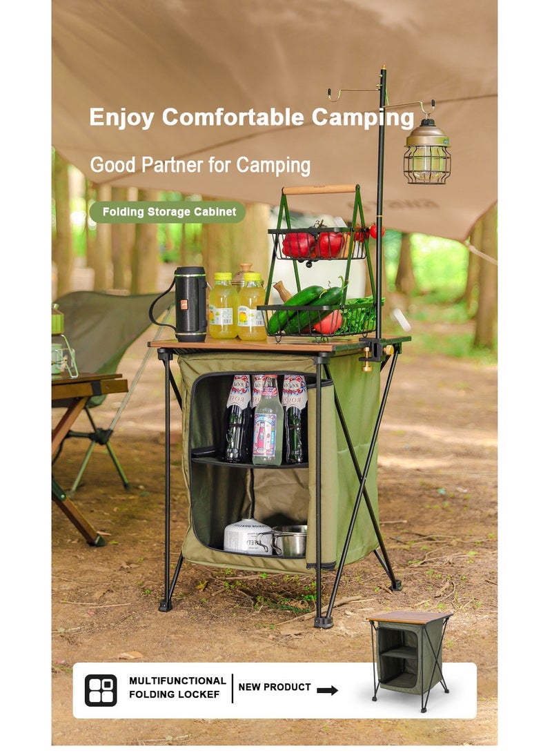 XiuWoo 2 in 1 Foldable Camping Kitchen Unit, 4 Shelf Metal Storage Cupboard, Wood Camping Desk, Outdoor Garden Picnic, Waterproof Kitchen Station, Hiking Cook Table, Camping Furniture  with Carry Bag - Image 2