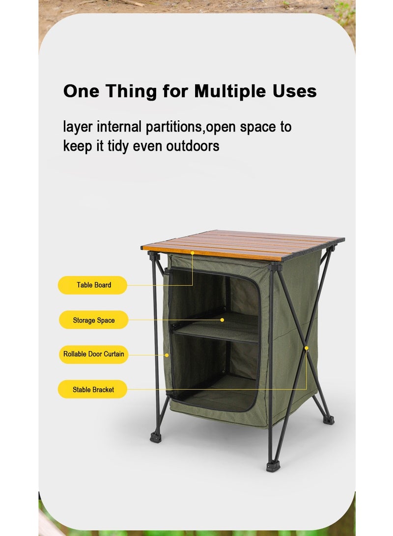 XiuWoo 2 in 1 Foldable Camping Kitchen Unit, 4 Shelf Metal Storage Cupboard, Wood Camping Desk, Outdoor Garden Picnic, Waterproof Kitchen Station, Hiking Cook Table, Camping Furniture  with Carry Bag - Image 4