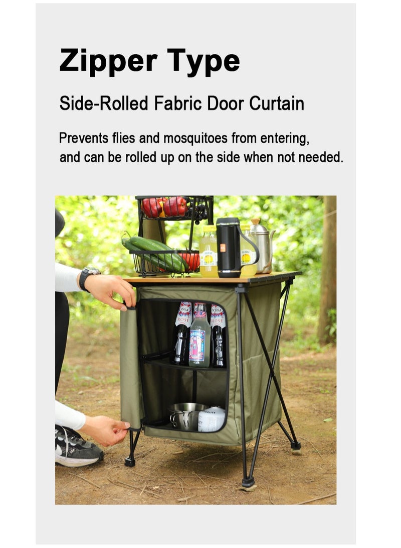 XiuWoo 2 in 1 Foldable Camping Kitchen Unit, 4 Shelf Metal Storage Cupboard, Wood Camping Desk, Outdoor Garden Picnic, Waterproof Kitchen Station, Hiking Cook Table, Camping Furniture  with Carry Bag - Image 5