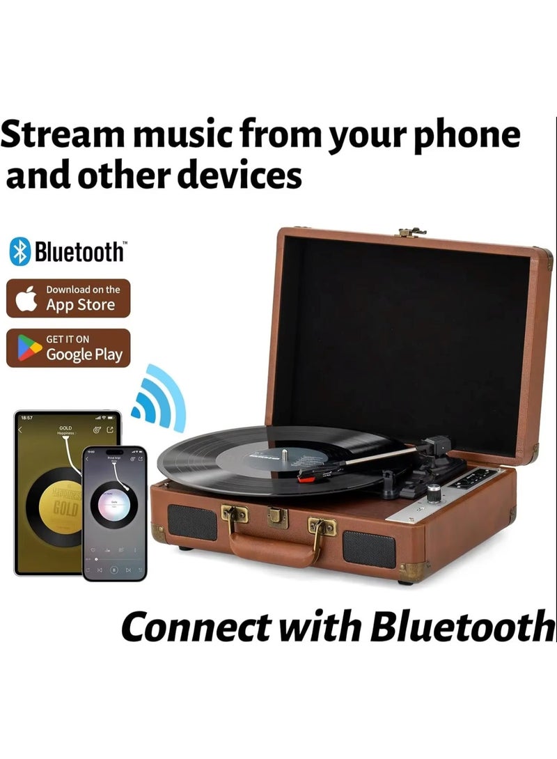 FlashHawk Record Player - 3-Speed Bluetooth Suitcase Portable Belt-Driven Vinyl Player with Built-in Speakers RCA Out AUX in - Image 1