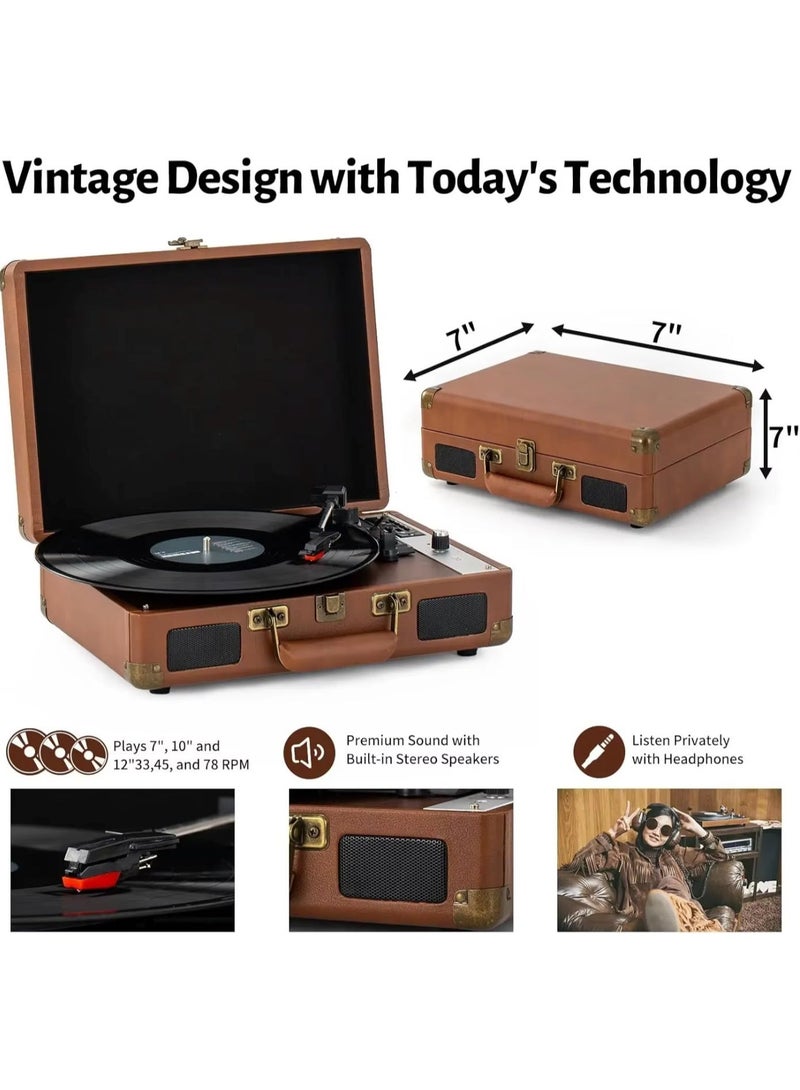 FlashHawk Record Player - 3-Speed Bluetooth Suitcase Portable Belt-Driven Vinyl Player with Built-in Speakers RCA Out AUX in - Image 4