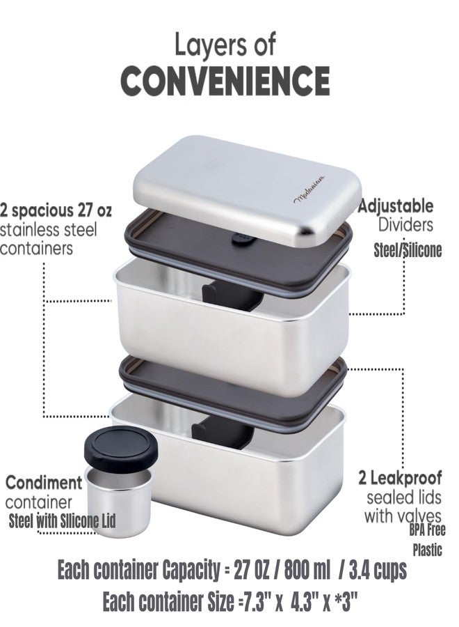 Modaniam LEAK Proof Stackable Stainless Steel Bento Box Adult |Stainless Steel Lunch Box for adults| Metal Bento box|Japanese Lunch Container |large with compartment| Korean bentobox| Non toxic|Microwave safe - Image 2