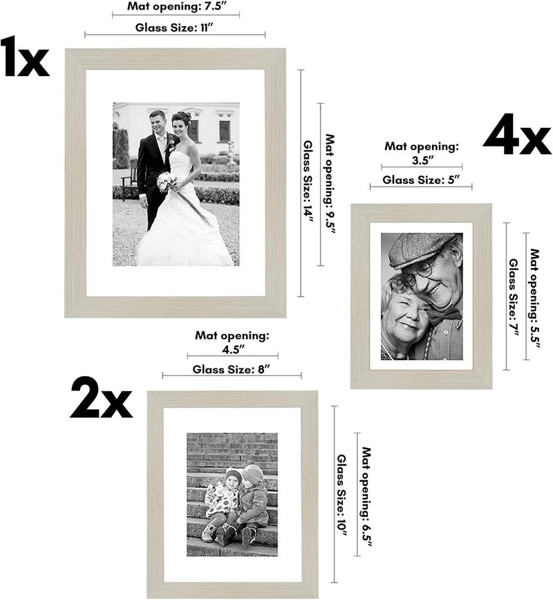 Americanflat 7 Pack Gallery Wall Set | Displays One 11x14, Two 8x10, and Four 5x7 inch photos. Shatter-Resistant Glass. Hanging Hardware Included! - Image 2