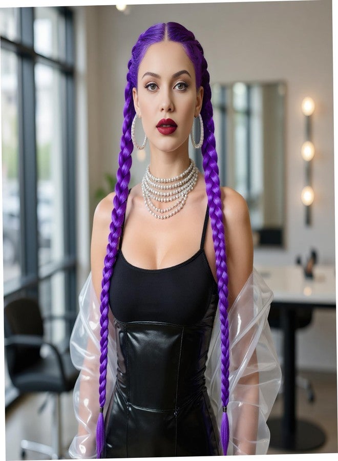 سكويشي قطعتان من شعر مستعار بنفسجي اللون، شعر مستعار بنفسجي، شعر مستعار بنفسجي نابض بالحياة بمظهر طبيعي لتصفيف الشعر في الحفلات التنكرية والاستخدام اليومي - Image 2