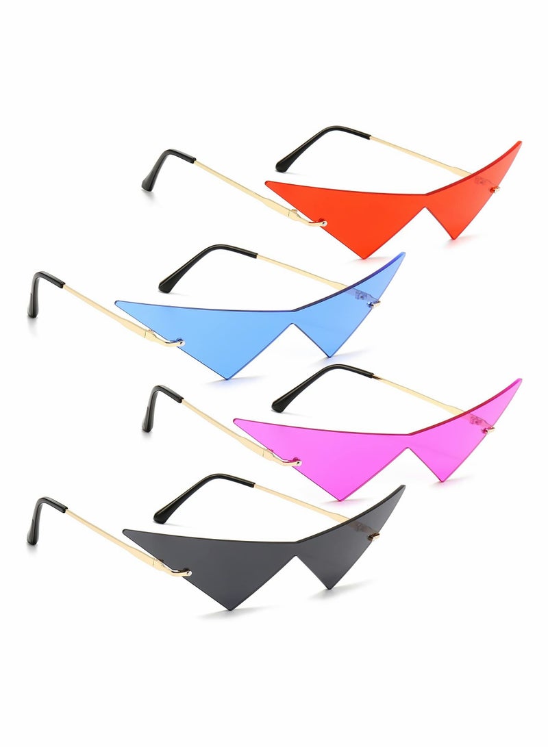 Excefore 4 Pairs Triangle Rimless Sunglasses One Piece Colored Transparent Sunglasses  Sunglasses Cat Eye Colored Transparent Sunglasses For Women and Men - Image 1
