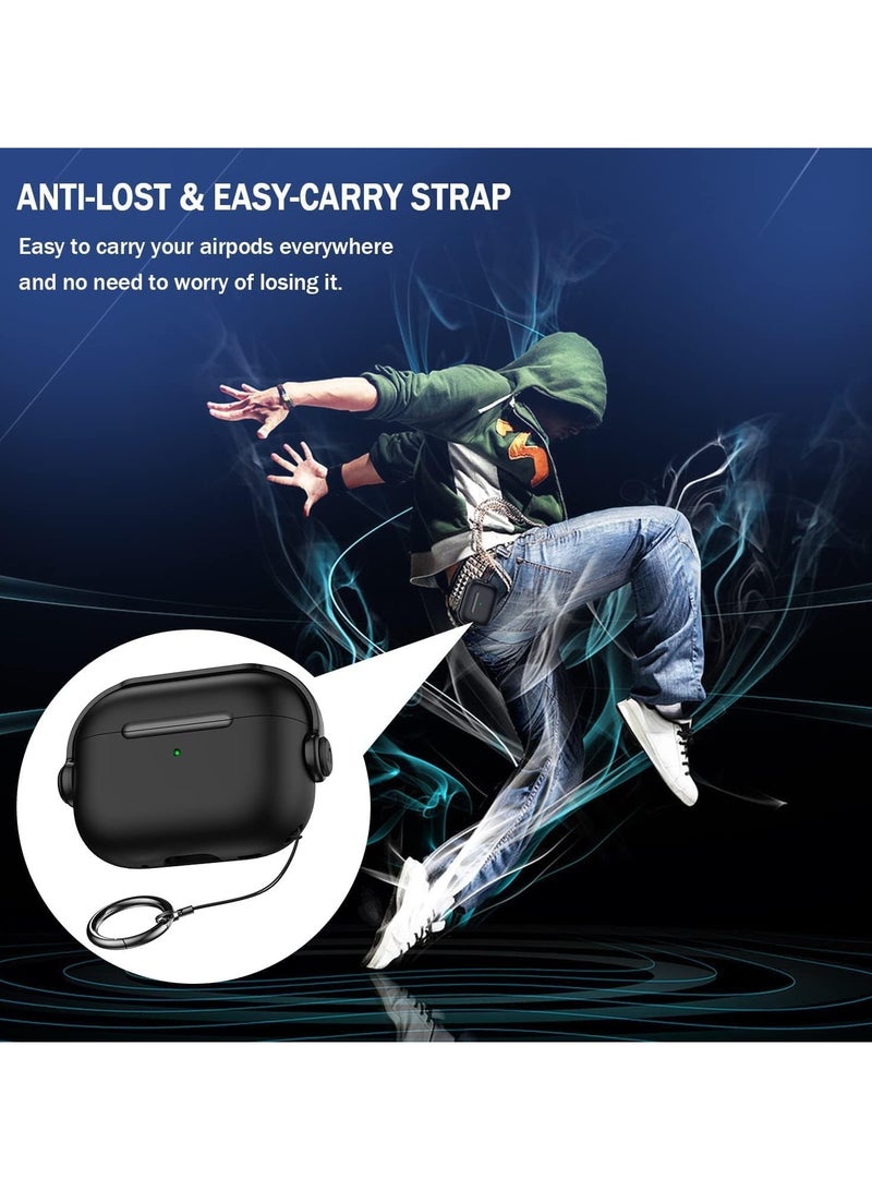 حافظة واقية لجهاز Airpods 3 (مع غطاء إغلاق) (ضوء LED أمامي مرئي) (مع حزام معصم) حافظة جلدية متوافقة مع Airpods 3 الجيل الثالث 2021 (أسود) - Image 5