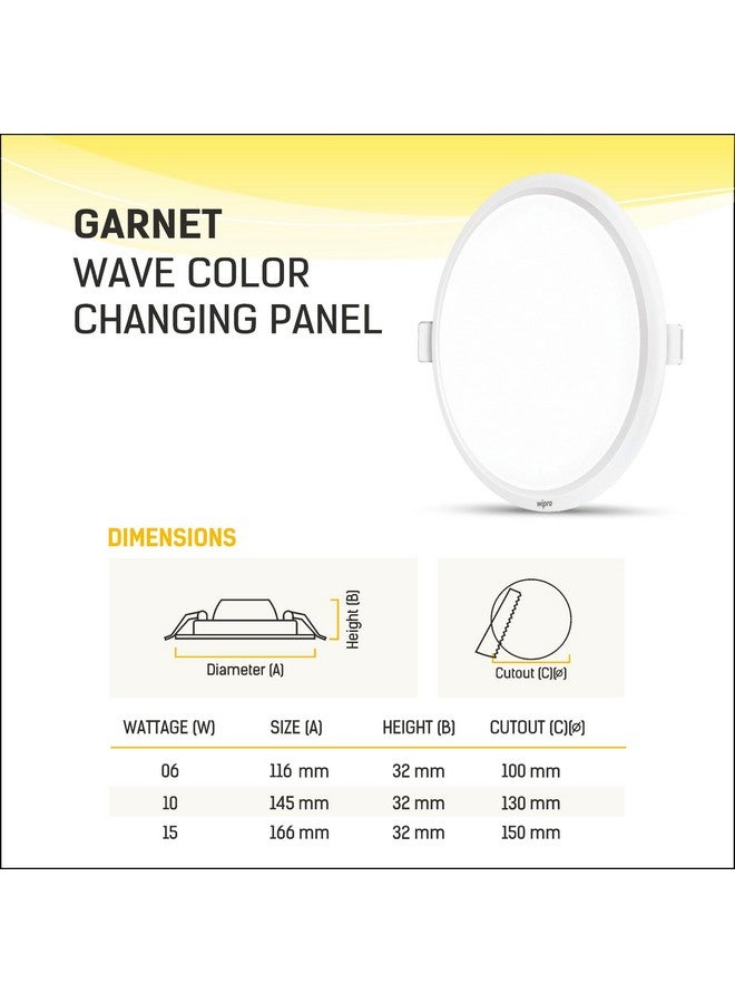 wipro Garnet 10W Wave Cct Round Panel|Colour Changing Panel|Warm White, Neutral White, Cool White|Slim Border&Sleek Design|Recessed Downlighter for False Ceiling|Cutout 130Mm|Pack of 4 - Image 3