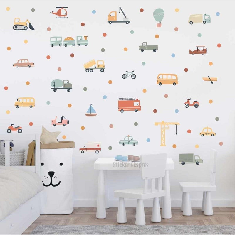 Sticker Ekspres Sticker Express Pastel Color Vehicles Cars Kids Room Wall Sticker Set  - Image 2