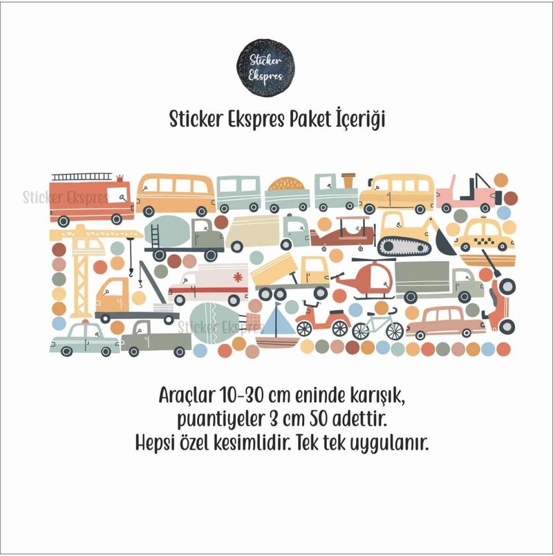 Sticker Ekspres Sticker Express Pastel Color Vehicles Cars Kids Room Wall Sticker Set  - Image 3