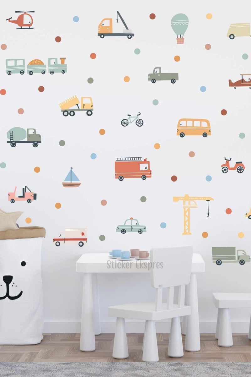 Sticker Ekspres Sticker Express Pastel Color Vehicles Cars Kids Room Wall Sticker Set  - Image 1