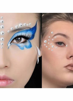 Excefore Pearl Rhinestone Stickers Makeup, Eye Body Face Gems Jewels Flat Pearls Nail Art Decorations 3D Self Adhesive Crystal Makeup Diamonds Temp Tattoo Dots for Women Party Supplies, 4 Size 2800 PCS (Silver  - Image 3