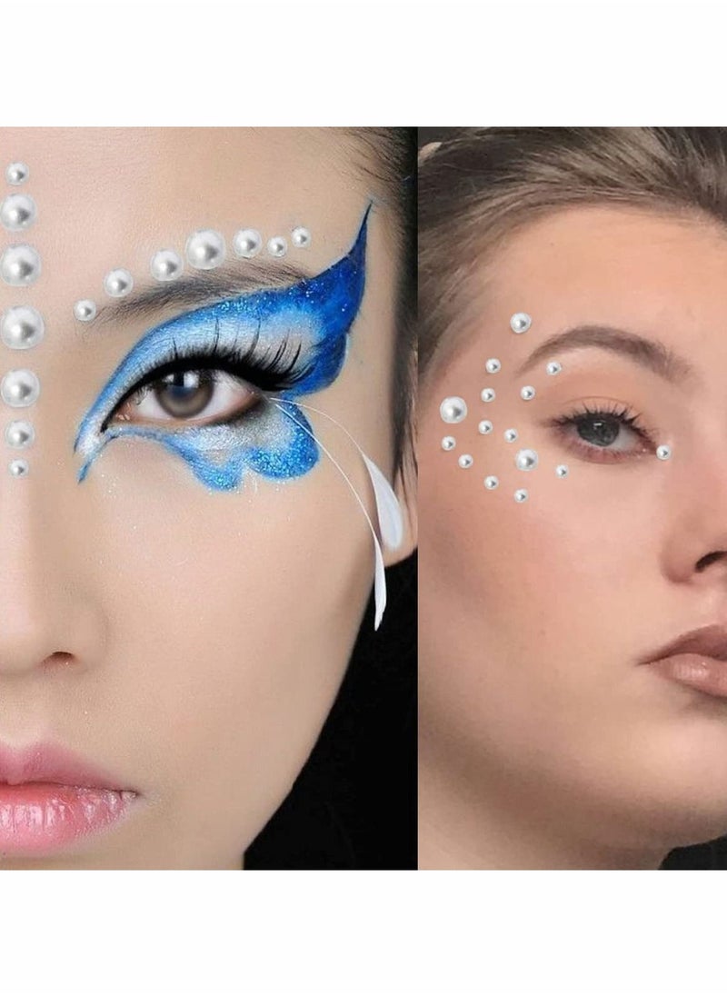 Excefore Pearl Rhinestone Stickers Makeup, Eye Body Face Gems Jewels Flat Pearls Nail Art Decorations 3D Self Adhesive Crystal Makeup Diamonds Temp Tattoo Dots for Women Party Supplies, 4 Size 2800 PCS (Silver  - Image 3