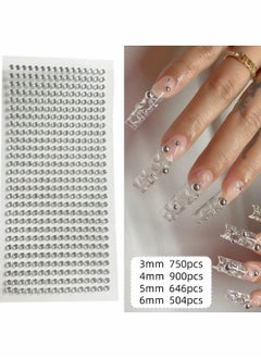 Excefore Pearl Rhinestone Stickers Makeup, Eye Body Face Gems Jewels Flat Pearls Nail Art Decorations 3D Self Adhesive Crystal Makeup Diamonds Temp Tattoo Dots for Women Party Supplies, 4 Size 2800 PCS (Silver  - Image 4