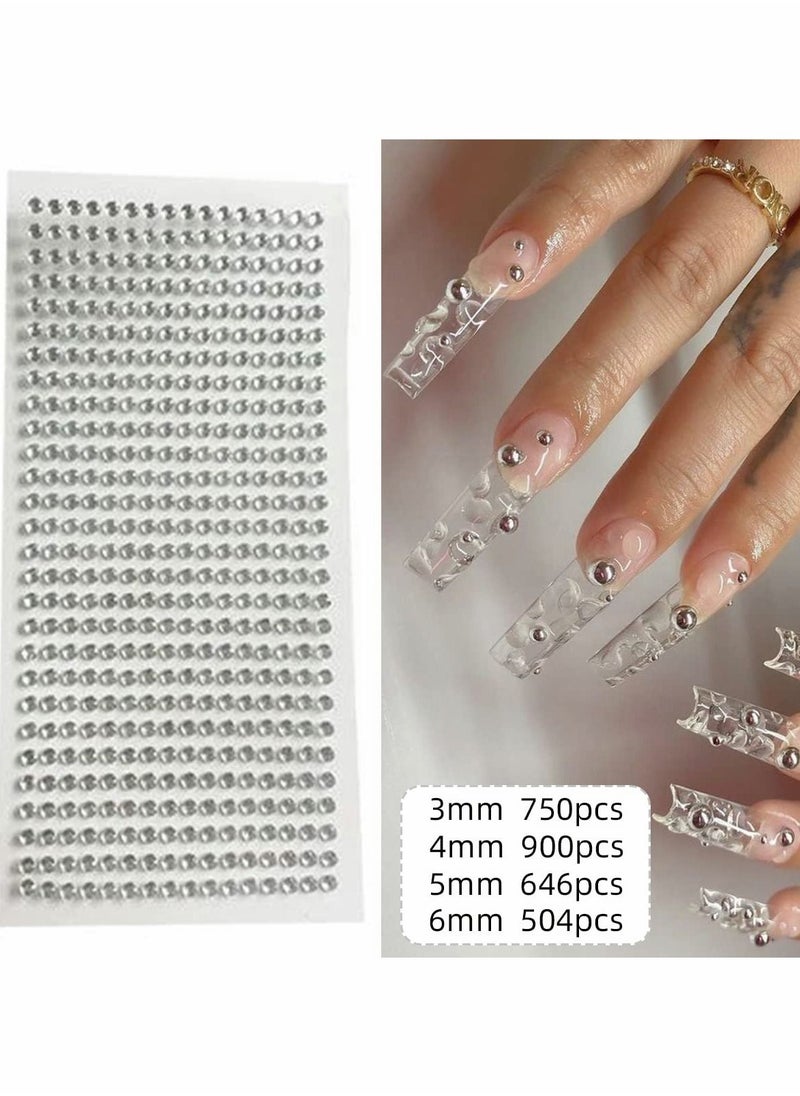 Excefore Pearl Rhinestone Stickers Makeup, Eye Body Face Gems Jewels Flat Pearls Nail Art Decorations 3D Self Adhesive Crystal Makeup Diamonds Temp Tattoo Dots for Women Party Supplies, 4 Size 2800 PCS (Silver  - Image 4