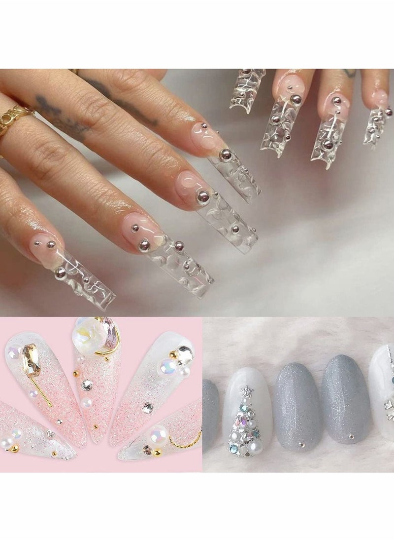 Excefore Pearl Rhinestone Stickers Makeup, Eye Body Face Gems Jewels Flat Pearls Nail Art Decorations 3D Self Adhesive Crystal Makeup Diamonds Temp Tattoo Dots for Women Party Supplies, 4 Size 2800 PCS (Silver  - Image 2
