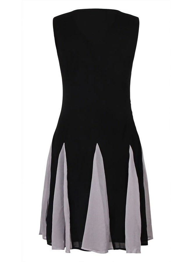 Vijiv Women's Flapper Dresses 1920s Gatsby V Neck Sleeveless Chiffon Cocktail Dress for Evening Party, Black#1, 10-12 - Image 4