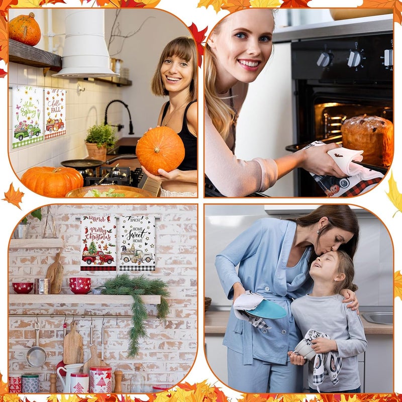 FuWeave 12 Pcs Seasonal Kitchen Towels Set for All Holidays Hand Dish Tea Towels Gift Bulk Christmas Absorbent Dishcloths Housewarming Gift for Cooking Kitchen Bathroom(Truck Style) - Image 5