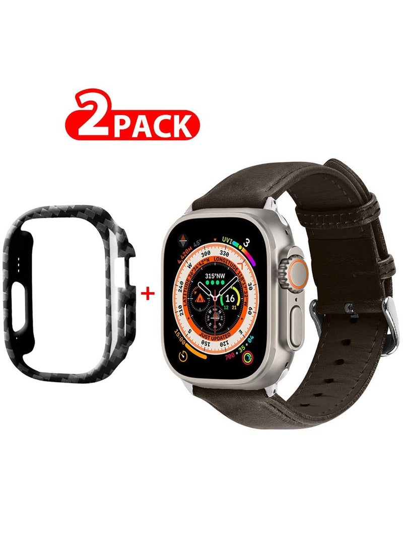 CATANES - 2 Packs For Apple Watch Band 49mm Leather Band Buckle Strap Wristband and Carbon Fiber Cup Holder Dark Brown - Image 1