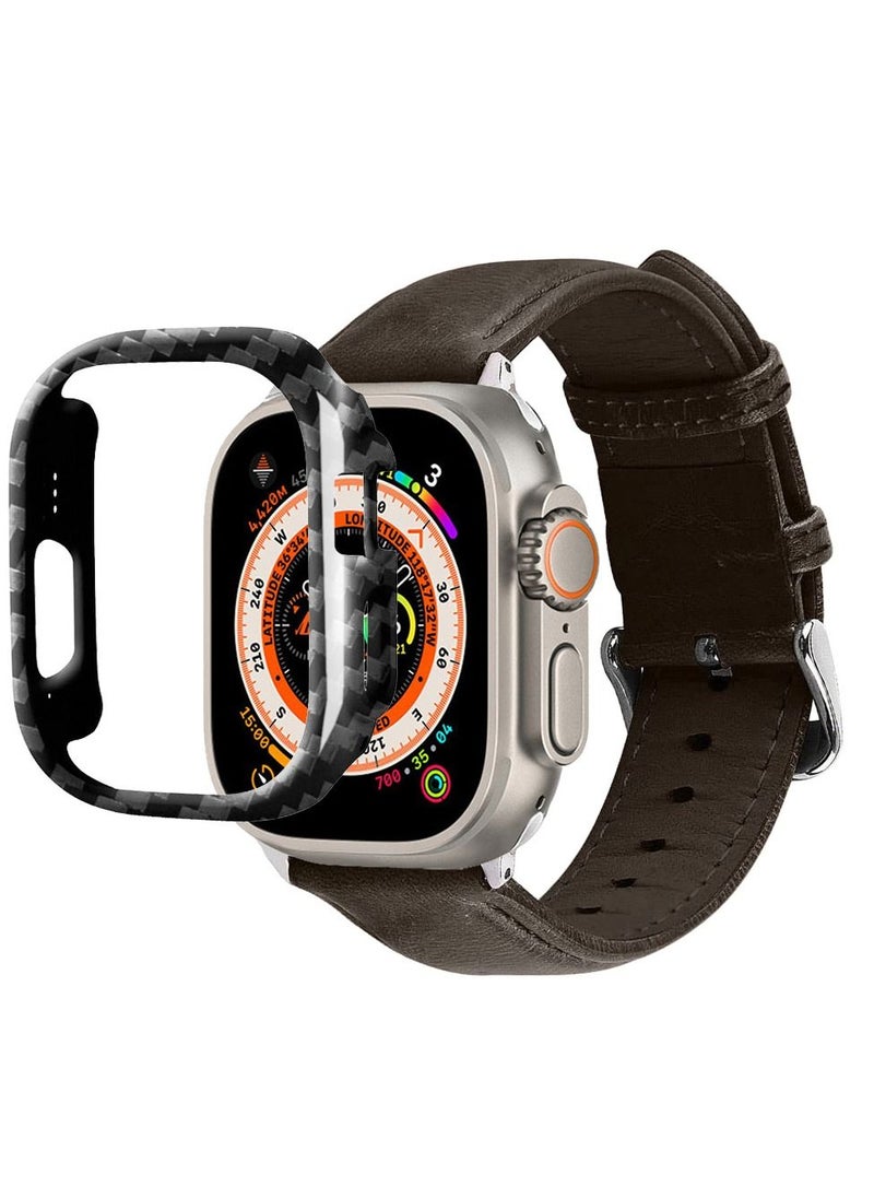 CATANES - 2 Packs For Apple Watch Band 49mm Leather Band Buckle Strap Wristband and Carbon Fiber Cup Holder Dark Brown - Image 1