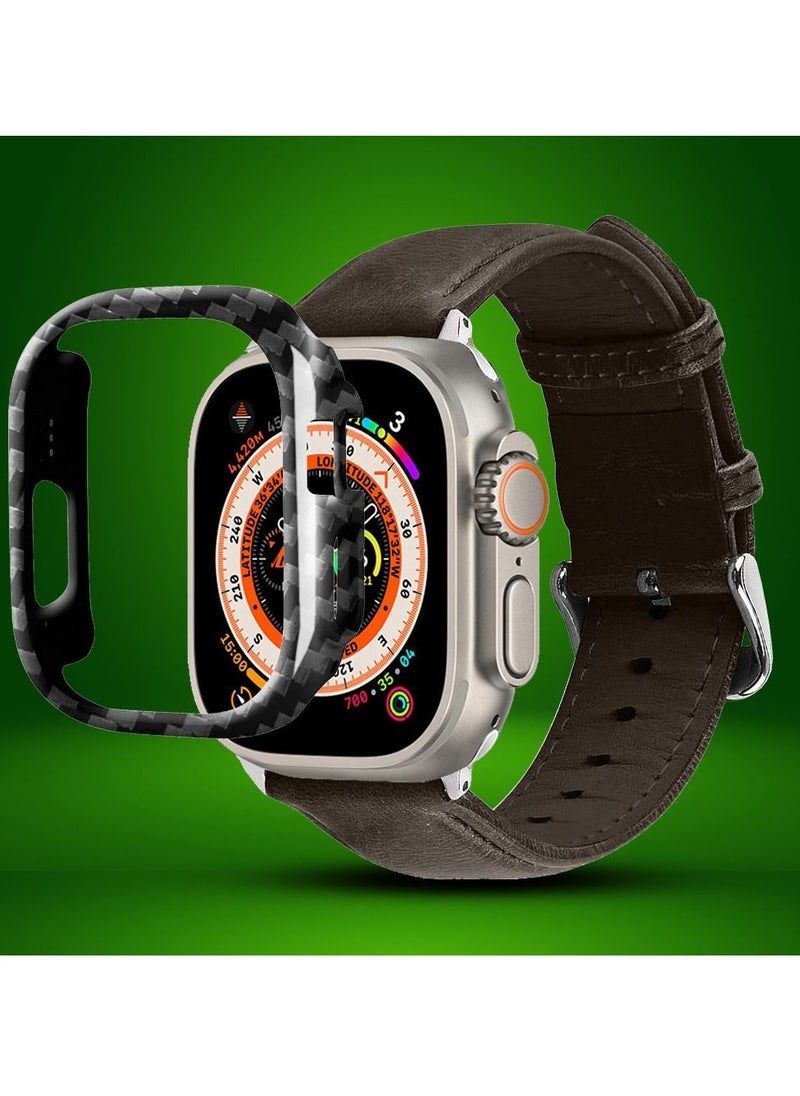 CATANES - 2 Packs For Apple Watch Band 49mm Leather Band Buckle Strap Wristband and Carbon Fiber Cup Holder Dark Brown - Image 1