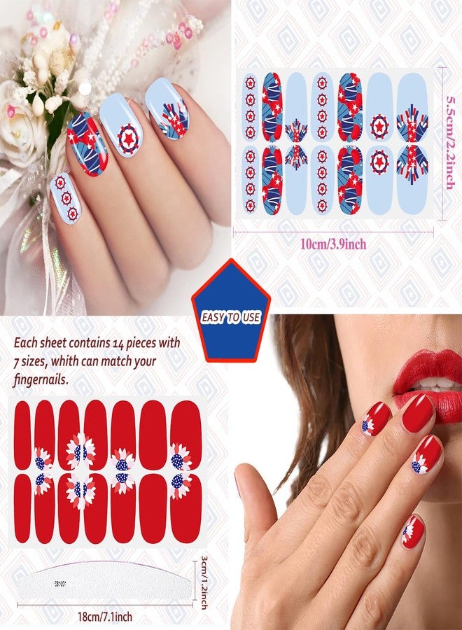 JERCLITY 6 Sheets 4th of July Nail Wraps for Women Independence Day Nail Polish Strips Patriotic Nail Strips Self-Adhesive Nail Stickers with Nail File for Memorial Day（4th of July-b） - Image 3