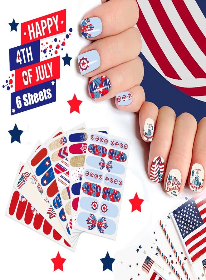 JERCLITY 6 Sheets 4th of July Nail Wraps for Women Independence Day Nail Polish Strips Patriotic Nail Strips Self-Adhesive Nail Stickers with Nail File for Memorial Day（4th of July-b） - Image 2
