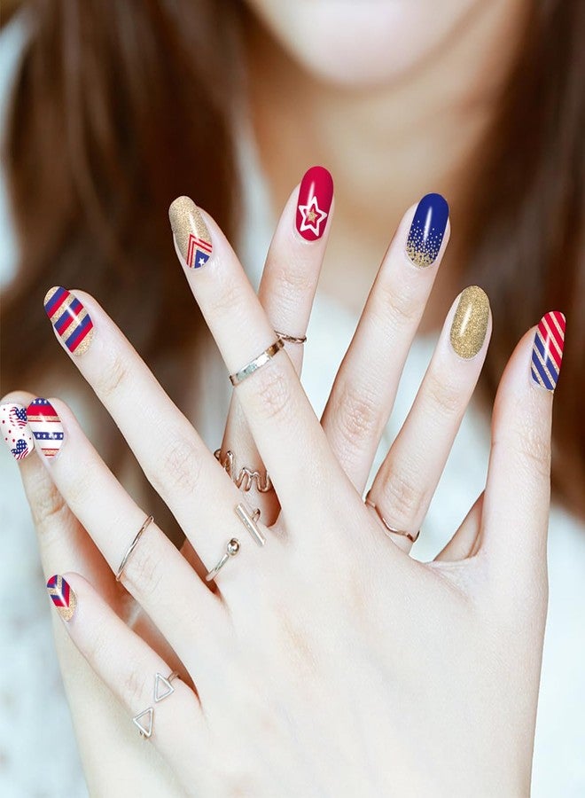 JERCLITY 6 Sheets 4th of July Nail Wraps for Women Independence Day Nail Polish Strips Patriotic Nail Strips Self-Adhesive Nail Stickers with Nail File for Memorial Day（4th of July-b） - Image 4