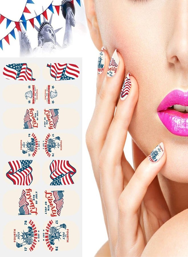 JERCLITY 6 Sheets 4th of July Nail Wraps for Women Independence Day Nail Polish Strips Patriotic Nail Strips Self-Adhesive Nail Stickers with Nail File for Memorial Day（4th of July-b） - Image 5