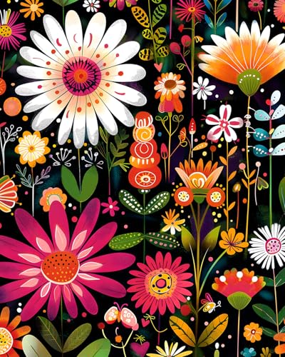 BOKEBEVE Pink Colorful Floral Wallpaper Peel and Stick Vintage Flowers Contact Paper Boho Wall Papers Removable Wallpapers for Shelf Liner Cabinet Drawer Closet Self Adhesive 175 x 118In - Image 1