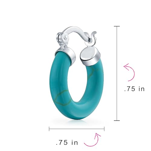 BLING JEWELRY Medium Size Enhanced Gemstone Blue Turquoise Round Tube Hoop Earrings For Women Teen .925 Sterling Silver .75 Inch Diameter - Image 4
