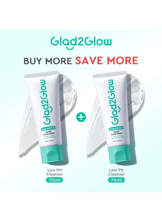 Glad2Glow Low pH 5.5 Gel Cleanser – Gentle Amino Acid Facial Wash, Plant-Derived, Ultra Gentle – Pack of 2 - Image 1