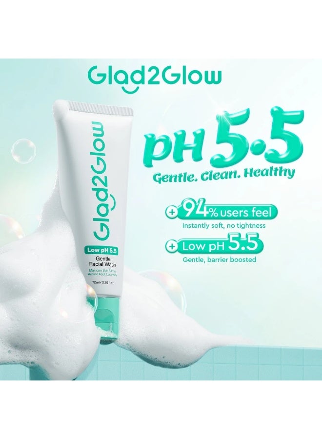 Glad2Glow Low pH 5.5 Gel Cleanser – Gentle Amino Acid Facial Wash, Plant-Derived, Ultra Gentle – Pack of 2 - Image 2