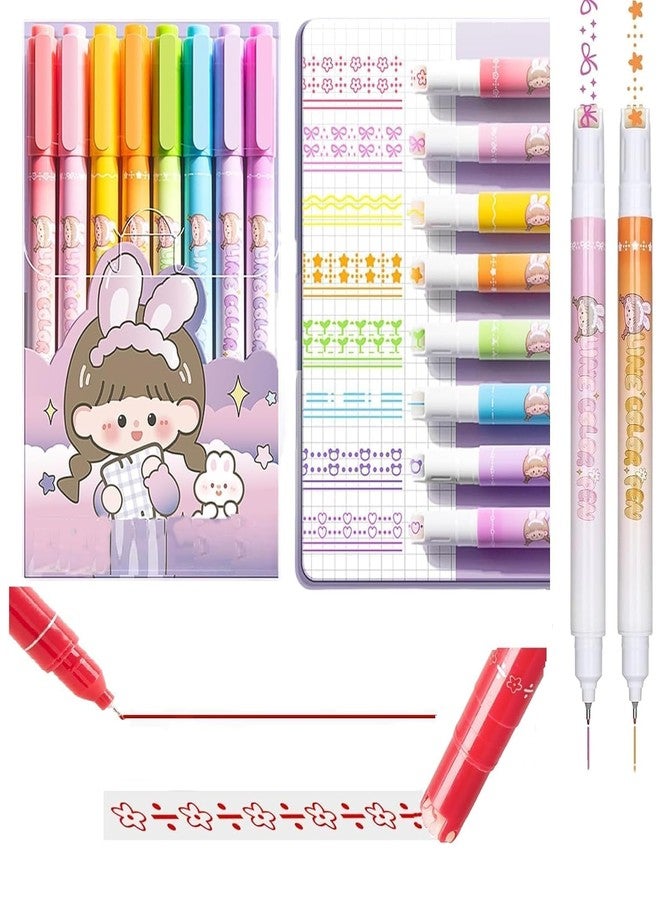 Krifa Enterprise 2 in 1 Colorful Pen Set with Stamp, Roller Stamp Curve Highlighter Pen Set, Adorable Designs, Smooth Operation, Fancy Pen (Multicolor) - Image 1