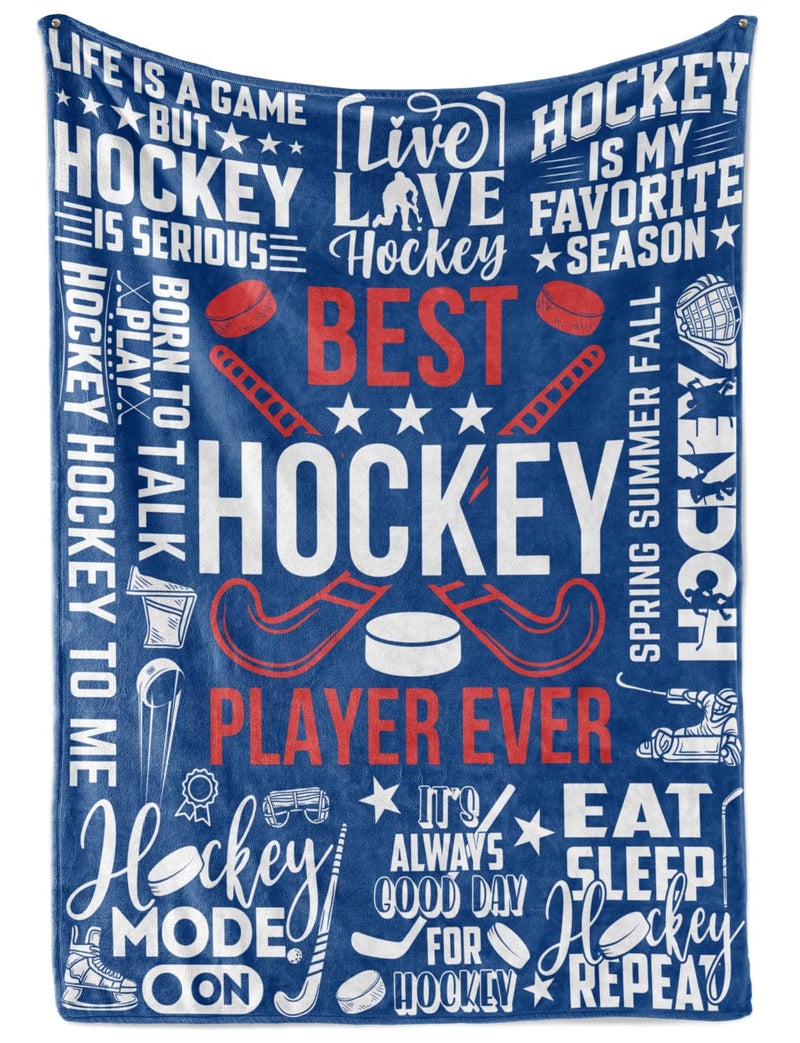InnoBeta Hockey Gifts for Boys Men Bed Flannel Blankets Throws 50x 65 for Christmas Boys 812  Blue  Best Hockey Player Ever