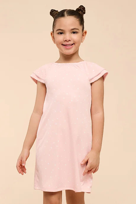 R&B Printed Dress with Crew Neck and Short Sleeves