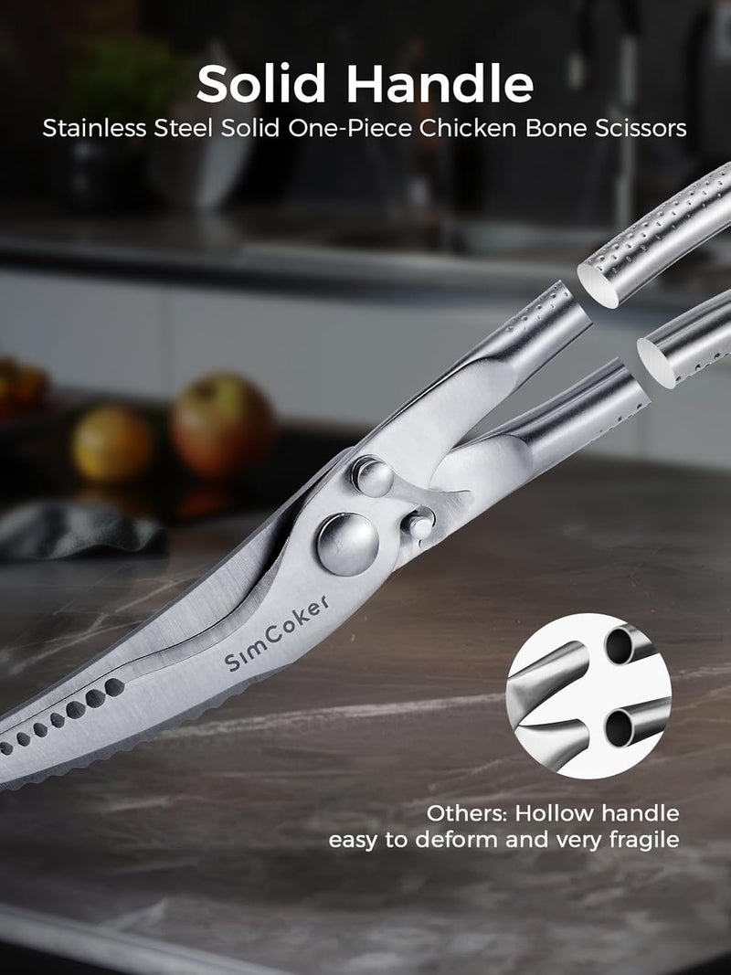 SimCoker Full Steel Poultry Shears Heavy Duty, Professional Bone Cutting Scissors for Chicken, Meat, Turkey & Fish, Sharp & Durable Kitchen Shears, Dishwasher Safe - Image 3