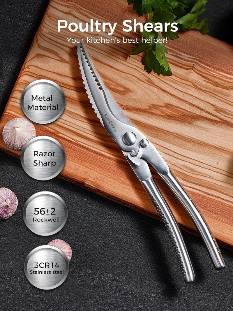 SimCoker Full Steel Poultry Shears Heavy Duty, Professional Bone Cutting Scissors for Chicken, Meat, Turkey & Fish, Sharp & Durable Kitchen Shears, Dishwasher Safe - Image 2