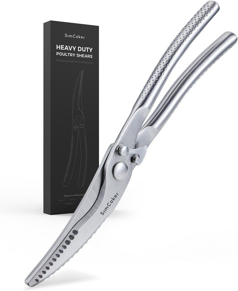 SimCoker Full Steel Poultry Shears Heavy Duty, Professional Bone Cutting Scissors for Chicken, Meat, Turkey & Fish, Sharp & Durable Kitchen Shears, Dishwasher Safe - Image 1