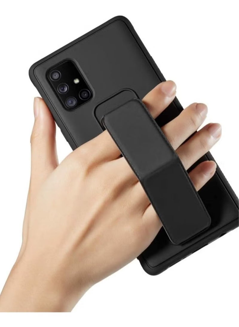 NEW Galaxy A71 4G Magnetic Stand & Holder Hand Strap Grip Kickstand Case, Finger Strap Cover for Samsung A71 – Durable Protection, Magnetic Stand for Hands-Free Viewing, Ergonomic Hand Strap for Secure Grip, Slim & Stylish Case for Maximum Convenience  Black
