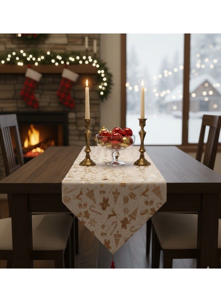 Christmas Table Runner, Christmas Accessories, Decorative Runner with Reindeer, Santa Claus, and Christmas Designs, Linen Fabric, Runner Length: 180 cm - Image 2