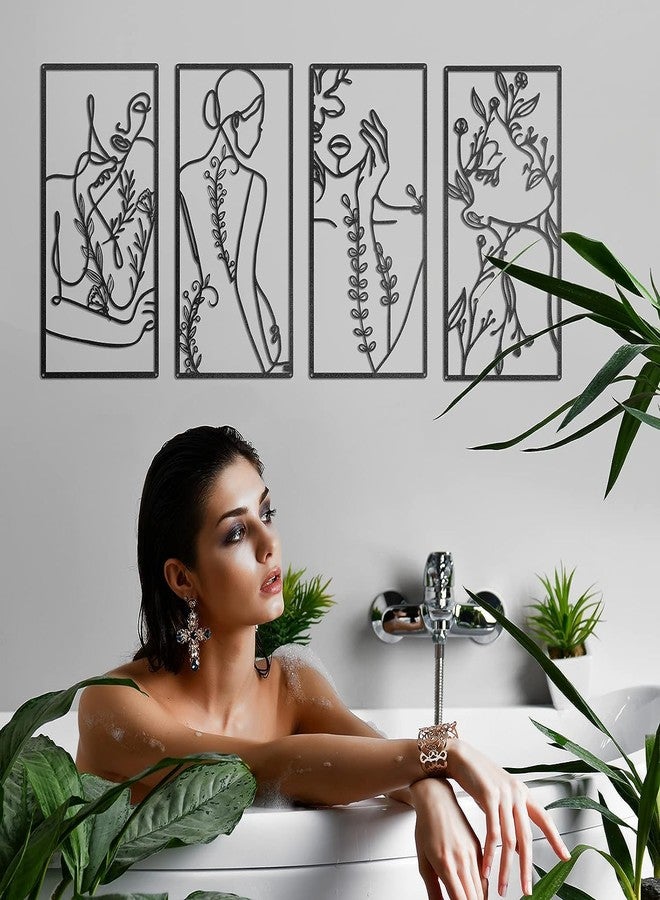 Dratal Metal Minimalist Abstract Woman Line Drawing, Single Line Female Home Hanging Wall Art Decor for Kitchen Bathroom Living Room (4 PCS DECORE) - Image 4