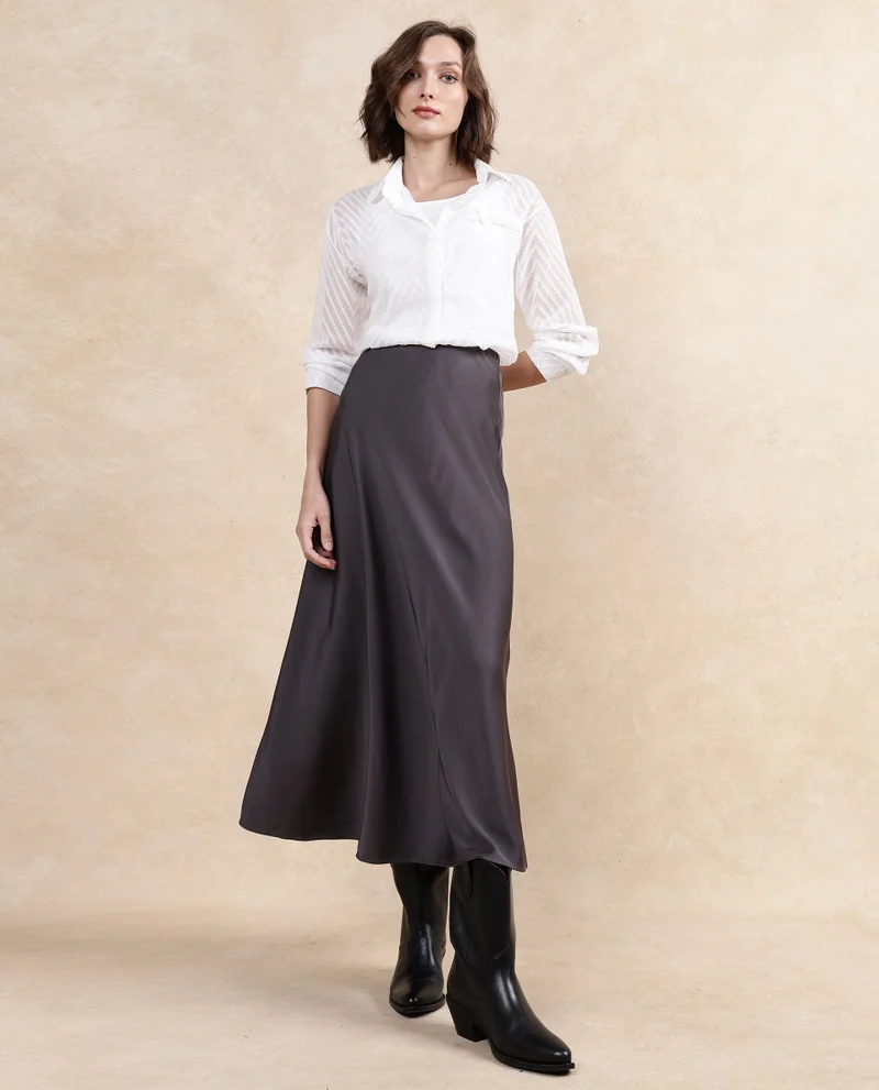 Rareism Women's Satin Midi Skirt