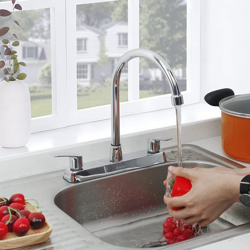 SOLVEX 2 Handle Kitchen Sink Faucet, High Arc 360 Swivel Stainless Steel Pipe 3 Hole Kitchen Faucet, Commercial Modern Chrome Kitchen Sink Faucet, US-SP-80066 - Image 2