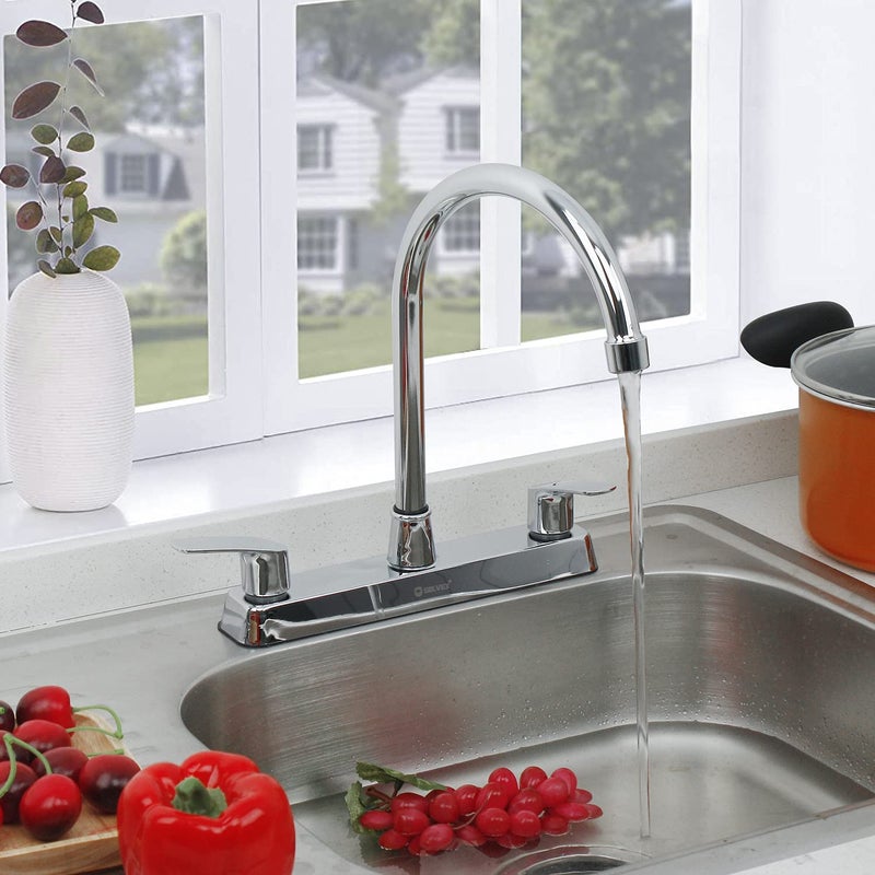 SOLVEX 2 Handle Kitchen Sink Faucet, High Arc 360 Swivel Stainless Steel Pipe 3 Hole Kitchen Faucet, Commercial Modern Chrome Kitchen Sink Faucet, US-SP-80066 - Image 3