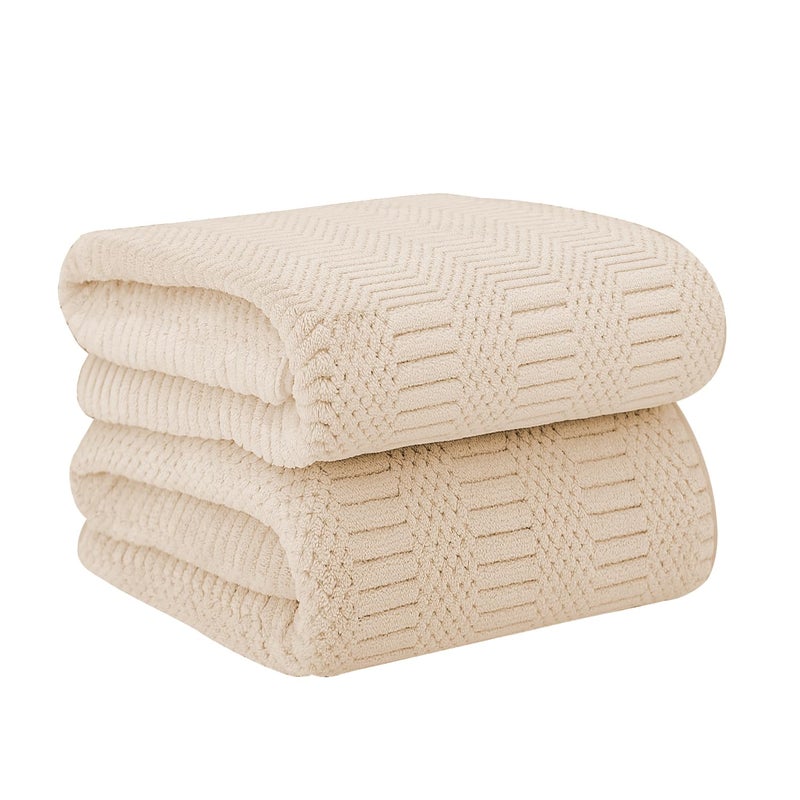 JML Microfier Bath Towels Set of 2, Large Microfier Body Towel for Adult, 30" x 60", Oversized, Soft, Super Absorbent, Fast Drying, Use for Sauna,Gym,Sport, Fitness, Yoga, Diamond Cross Grid Camel - Image 1