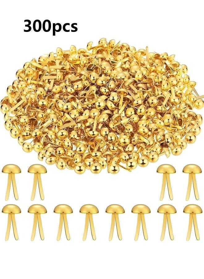 300pcs Paper Fasteners Brass, 15* 8 mm Split Pins Round Metal Art Fasteners Brass Decorative Pins, Gold - Image 1