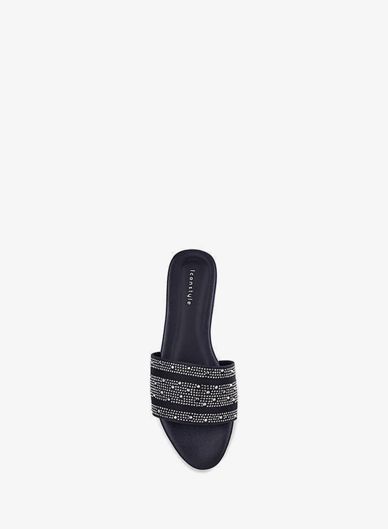 Iconstyle Black Womens  slide sandals with rhinestones for Women | Best Price UAE