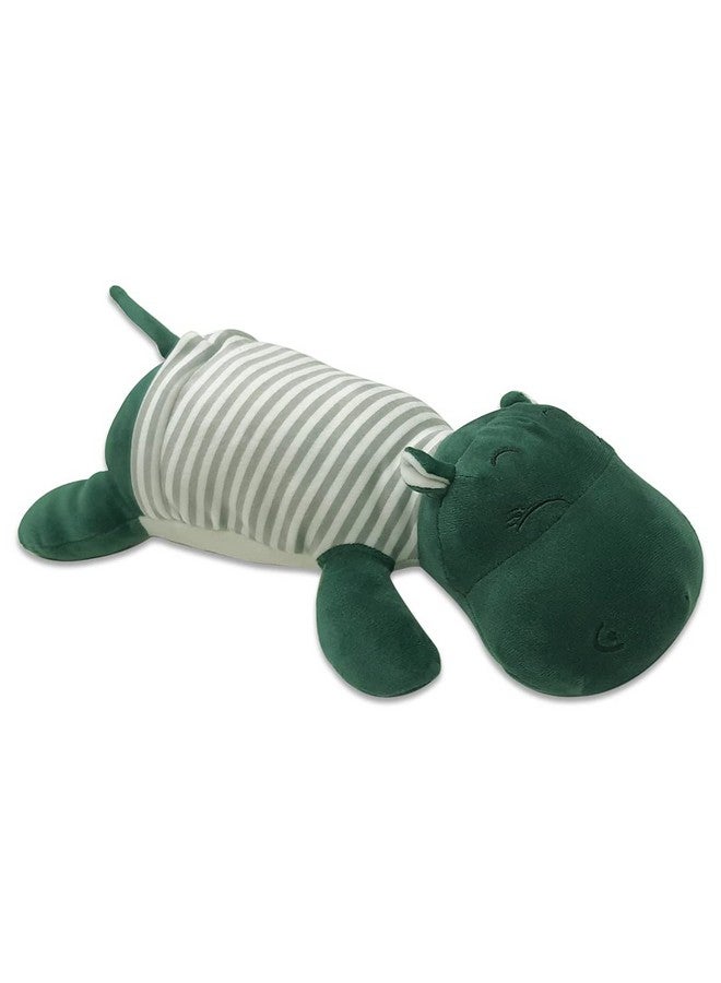 Webby Soft Animal Plush Sleeping Hippopotamus Toy Green, 30cm - Image 1